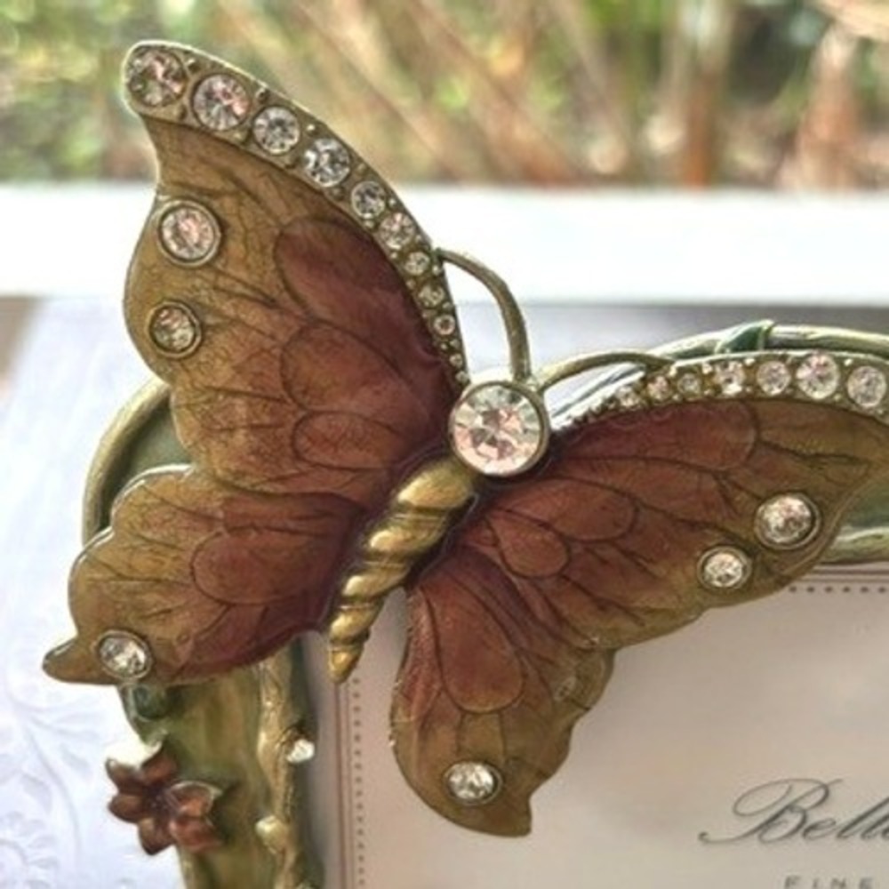 Bella Lux Butterfly Crystal Frame 4x6 Green Enamel Rhinestone Photo Frame - Picture 4 of 5